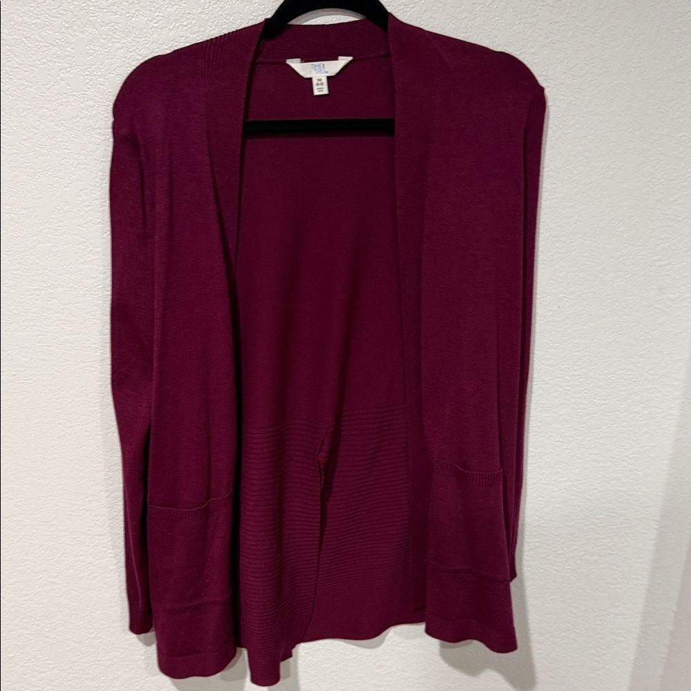 Time and Tru Deep Red Open Cardigan